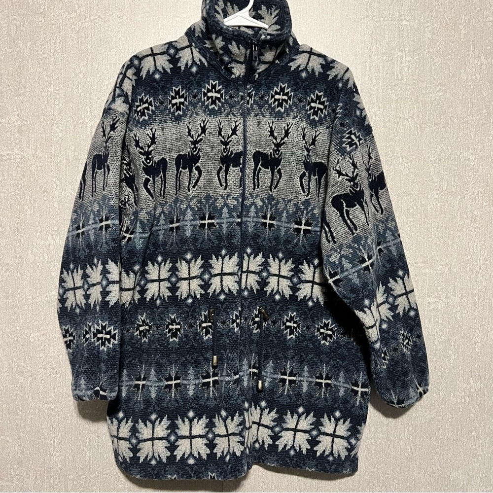 Vintage 90s Nature Deer Buck Fleece Sherpa Jacket Size Small All Over Print